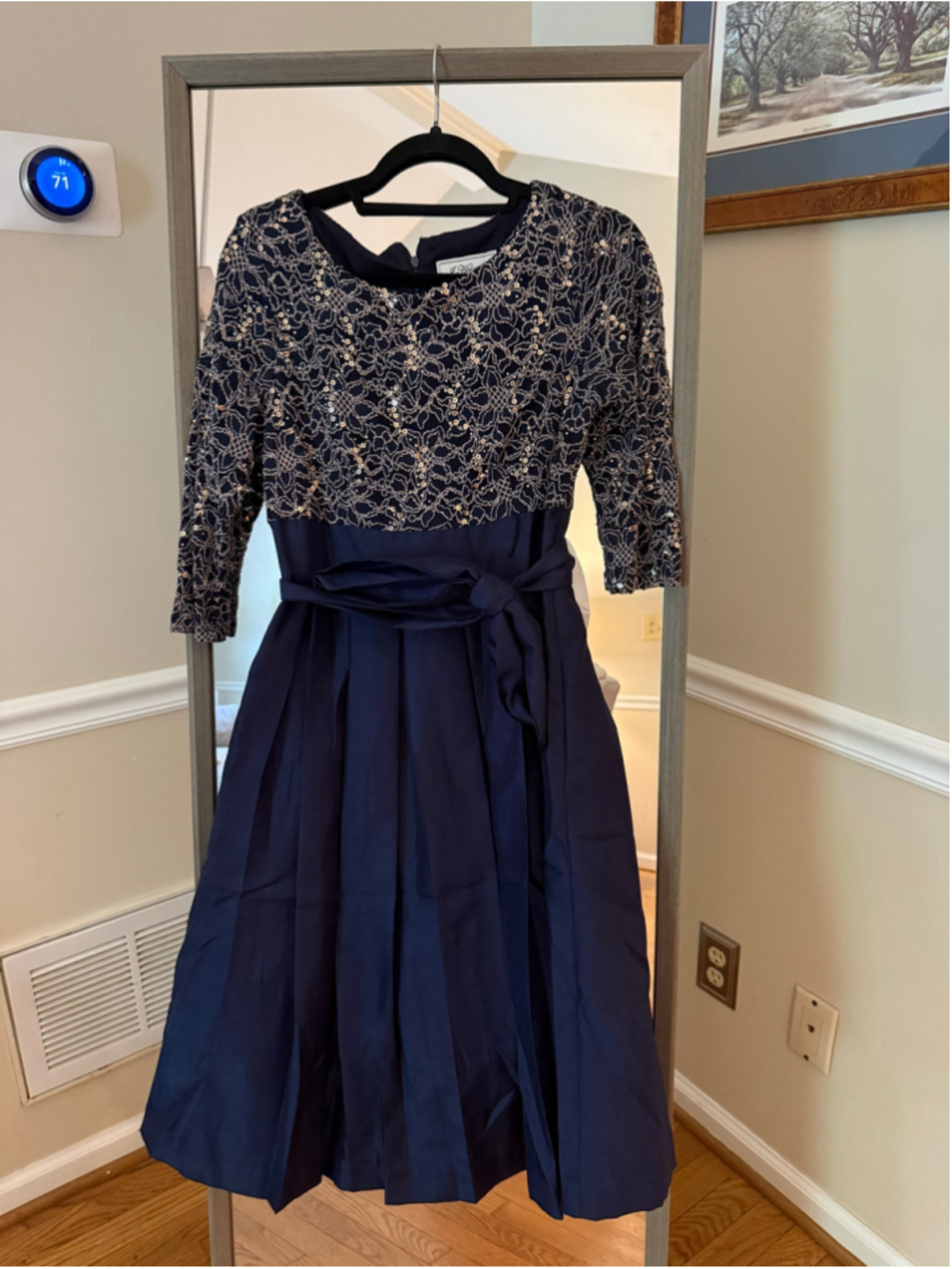 Women's J. Howard Navy and Gold Sequin Lace Midi Dress Size 6
